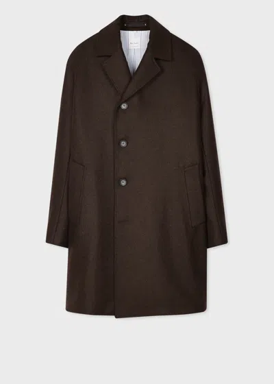 Paul Smith Dark Brown Melton Wool Overcoat