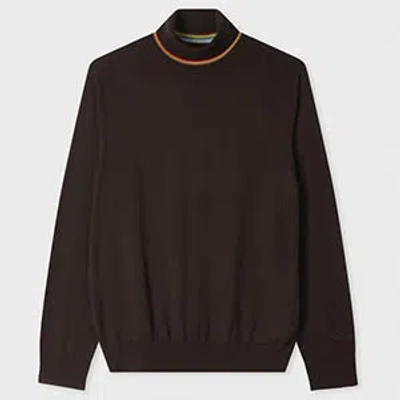 PAUL SMITH DARK BROWN MERINO WOOL ROLL NECK SWEATER