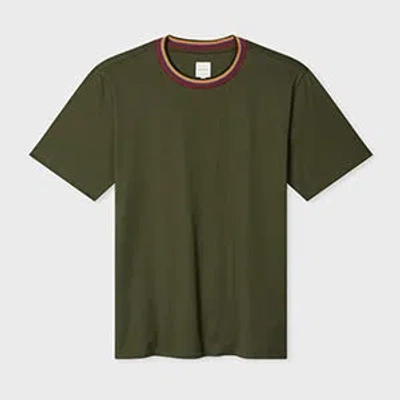 Paul Smith Dark Green 'artist Stripe' Collar Cotton T-shirt