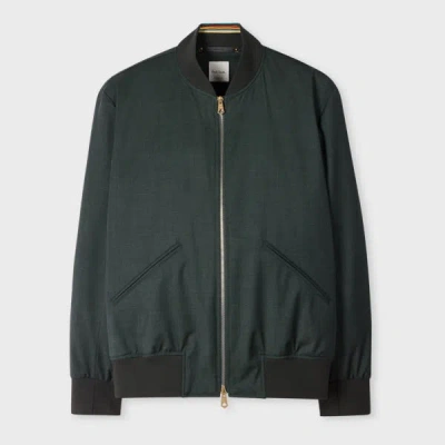 Paul Smith Dark Green Melange 'storm System' Wool Bomber Jacket