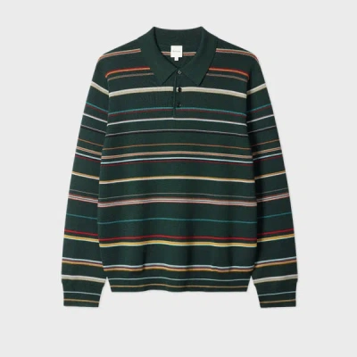 Paul Smith Merino Signature Stripe Polo Shirt In Green