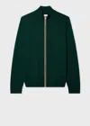 Paul Smith Dark Green Washable Merino Wool 'signature Stripe' Zip Cardigan In Green