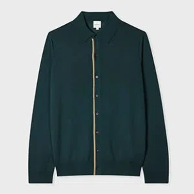 Paul Smith Dark Green Washable Wool Collared Cardigan