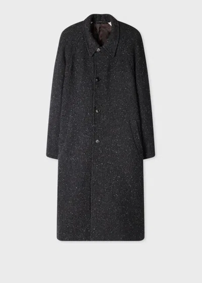 Paul Smith Dark Grey Donegal Wool Overcoat Black