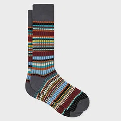 Paul Smith Dark Grey 'signature Stripe' Ribbed Socks In Gray