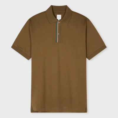 Paul Smith Dark Khaki 'signature Stripe' Trim Polo Shirt Brown