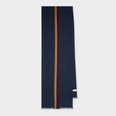 Paul Smith Dark Navy 'artist Stripe' Band Herringbone Wool-blend Scarf Blue