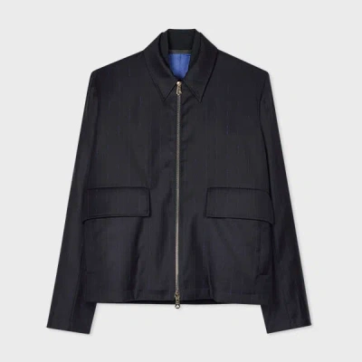 Paul Smith Dark Navy Pinstripe Wool Zip Jacket Blue