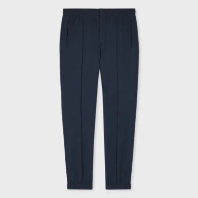 Paul Smith Dark Navy Seersucker Wool Elastic-waist Trousers Blue