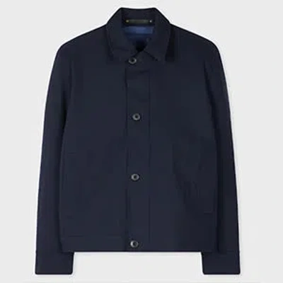 Paul Smith Dark Navy Two-ply Hopsack Wool Wadded Harrington Jacket Blue