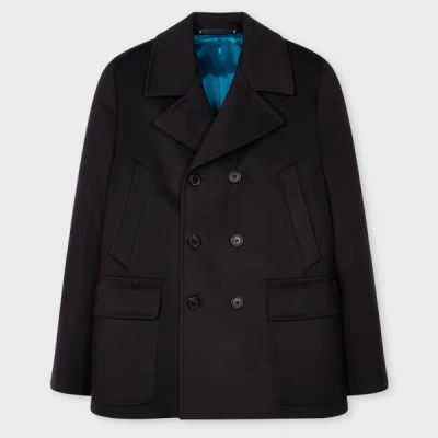 Paul Smith Dark Navy Wool And Cashmere-blend Pea Coat Blue