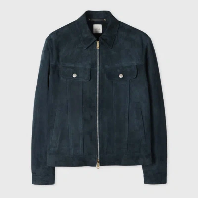 Paul Smith Dark Teal Suede Trucker Jacket Blue