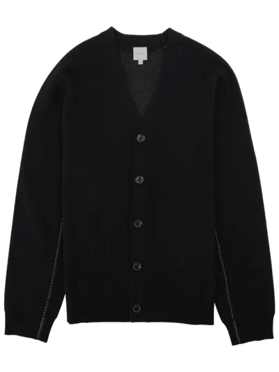 Paul Smith Deep V-neck Cardigan In Soft Merino Wool In Black