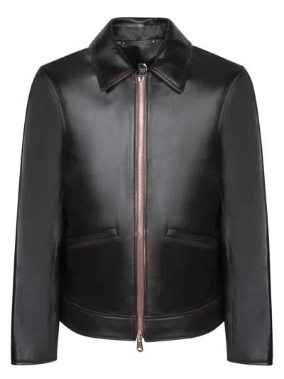 PAUL SMITH DESTROYED BROWN LEATHER JACKET