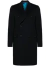 Paul Smith Dark Green Wool-cashmere Blend Double Breasted Overcoat In Black