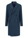 Paul Smith Double-breasted Long Jacket Back Vent In Blue