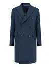 Paul Smith Double-breasted Long Jacket Back Vent In Blue