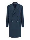 Paul Smith Double-breasted Long Jacket Back Vent In Blue