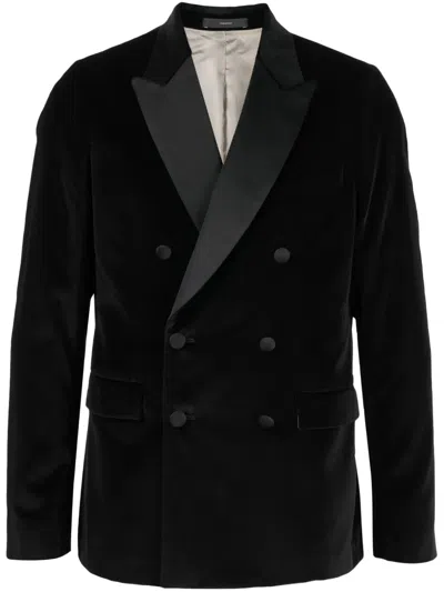 Paul Smith Satin-lapel Double-breasted Velvet Suit Jacket In Black