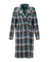 Paul Smith Double-breasted Green Check Pattern Long Coat In Blue