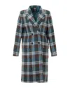 Paul Smith Double-breasted Green Check Pattern Long Coat In Gray