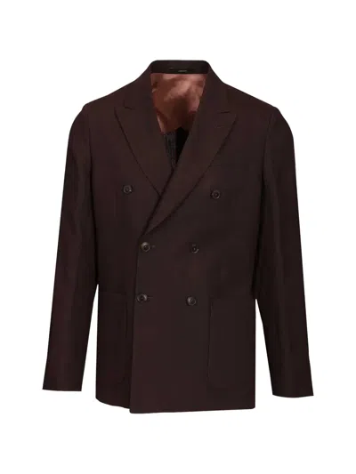 Paul Smith Aubergine Linen Double-breasted Blazer Purple In Brown