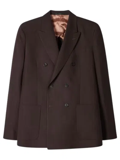 Paul Smith Double-breasted Notch Lapel Jacket With Buttoned Cuffs In Violet