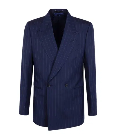 Paul Smith Double-breasted Pinstripe Blazer In Blue