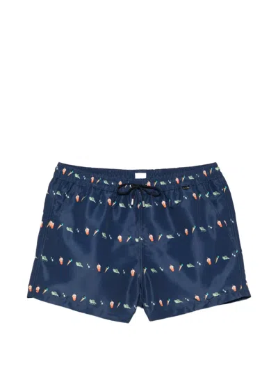 Paul Smith Drawstring Patterned Swim Shorts In Blue