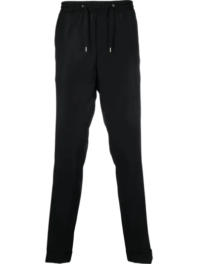 Paul Smith Wool Drawstring Tapered Leg Trousers In Blue