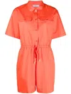 Paul Smith Short Sleeve Cotton Playsuit With Drawstring Waist In Orange