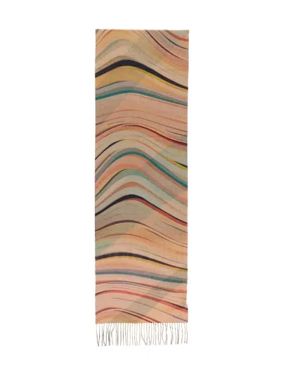 PAUL SMITH DUSKY SWIRL STRIPED-FRINGED SCARF
