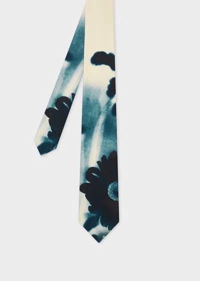 Paul Smith Ecru And Blue Silk 'field Flowers' Tie White