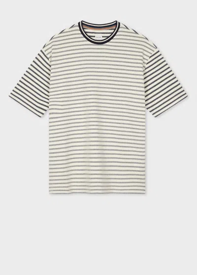 Paul Smith Ecru And Navy 'breton' Textured Stripe Cotton T-shirt Blue