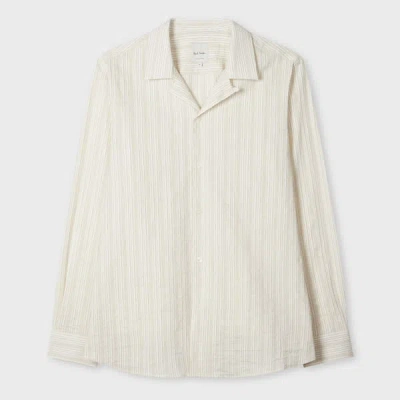 Paul Smith Ecru Cotton-linen Textured Stripe Shirt White