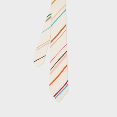 Paul Smith Ecru Diagonal 'painted Stripe' Tie White