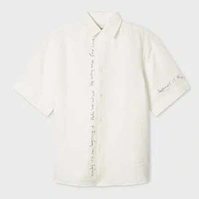 Paul Smith Ecru Linen Embroidered Quotes Shirt In White