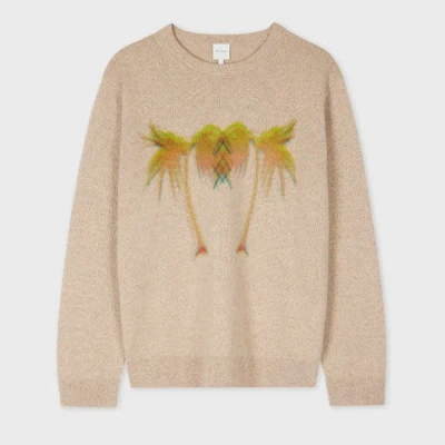 PAUL SMITH ECRU MARL 'PALM TREE' MERINO WOOL SWEATER BROWN