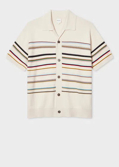 PAUL SMITH ECRU 'SIGNATURE STRIPE' KNITTED COTTON SHORT-SLEEVE SHIRT WHITE