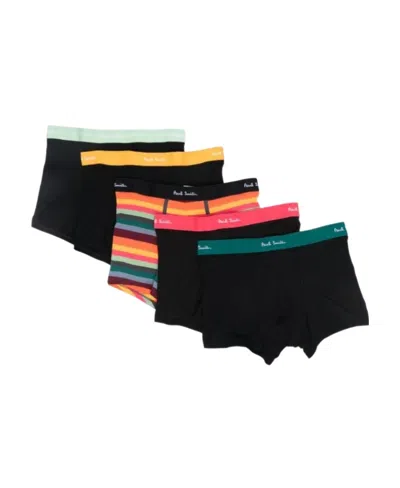 Paul Smith Elastic-logo Cotton Boxers (set Of 5) In Black