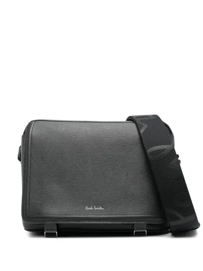 Paul Smith Embossed-leather Messenger Bag In Black
