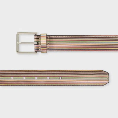 Paul Smith Embossed 'signature Stripe' Leather Belt Multicolour