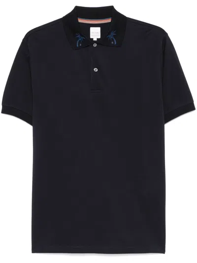 Paul Smith Embroidered-collar Polo Shirt In Blue