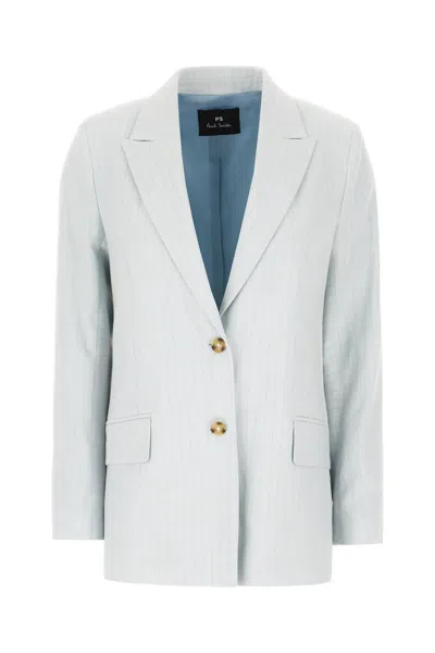 Paul Smith Embroidered Cotton Blend Blazer In Blue