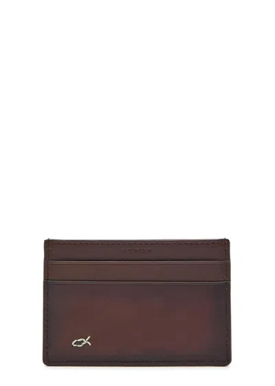 Paul Smith Embroidered Leather Card Holder In Brown
