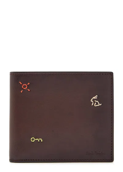 Paul Smith Embroidered Leather Wallet In Burgundy
