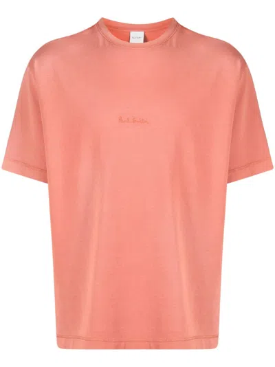 Paul Smith Embroidered-logo Cotton T-shirt In Pink