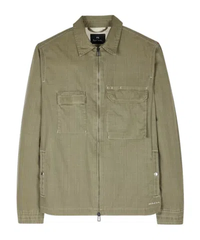 Paul Smith Embroidered-logo Shirt Jacket In Green