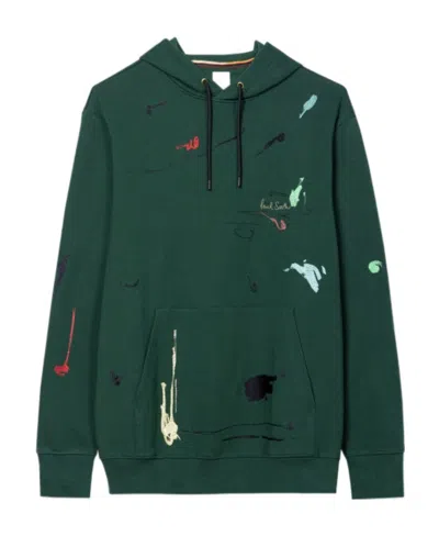 Paul Smith Embroidered Paint-splatter Cotton Hoodie In Green
