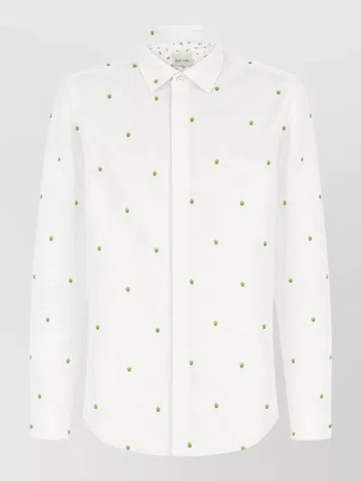 Paul Smith Embroidered Pattern Shirt Button Down Collar In White